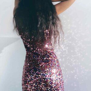 ZARA BLOGGER FAVORITE SHORT SEQUIN DRESS PINK Size M